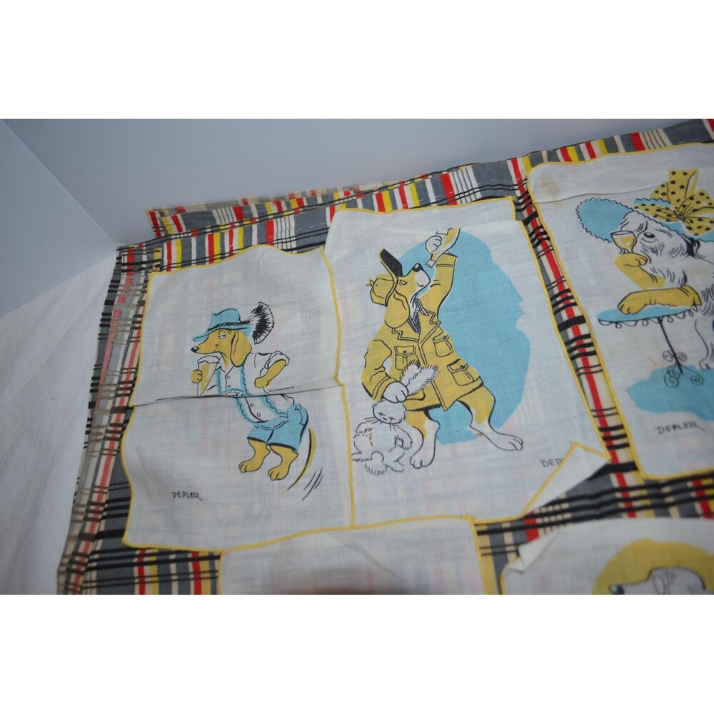 1940 Depler Cocktail Napkins Set of Seven Anthropomorphic Dogs Very Rare - Picture 3 of 6